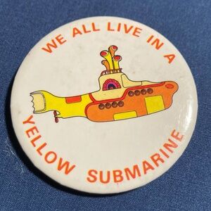 Vintage 1960s Yellow Submarine Pin-Back Button - Beatles Inspired Art!